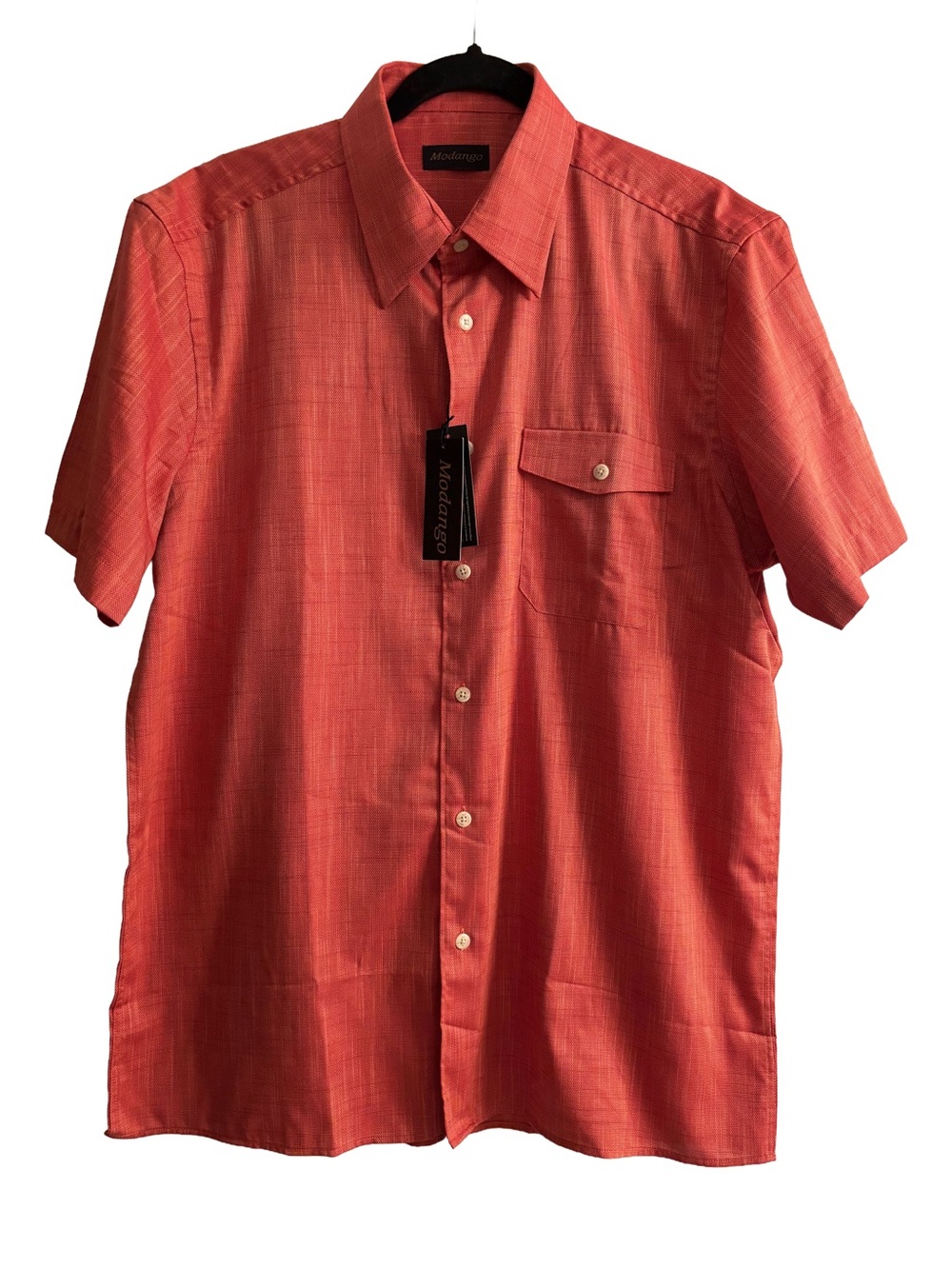 Modango Men's Short Sleeve Button Down Shirt - Terracotta/Rust Orange Size L
